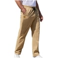 thumbnail image 1 of Pantalones largos para hombre, informales, lisos, con bolsillos, cintura elástica, rectos, para exteriores, para fitness, cargo, 1 of 5