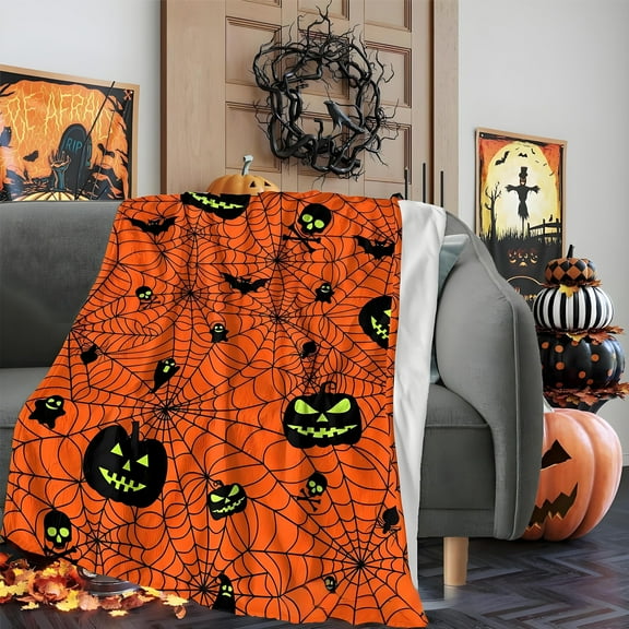 ASKETAM Halloween Throw Blanket - Soft Plush Spider Webs, Bat, Pumpkin - 50"x60"
