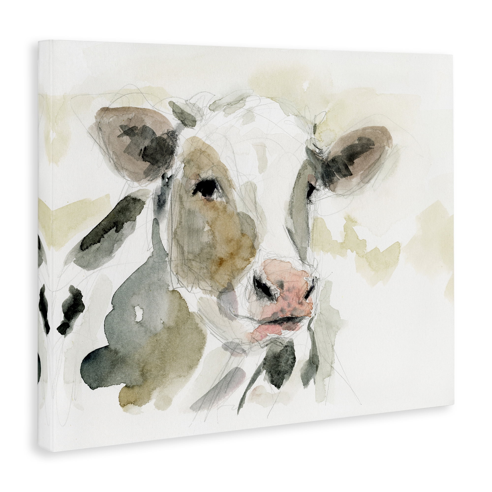 Stupell Industries Soft Watercolor Cow Animals & Insects Painting Gallery Wrapped Canvas Art Print Wall Art, 30 x 24