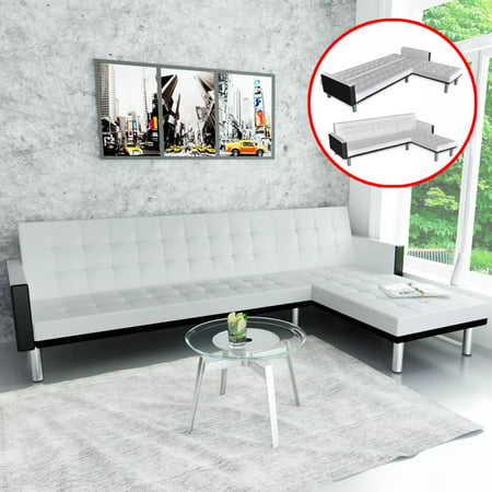 L-shaped Sofa Bed Artificial Leather White and