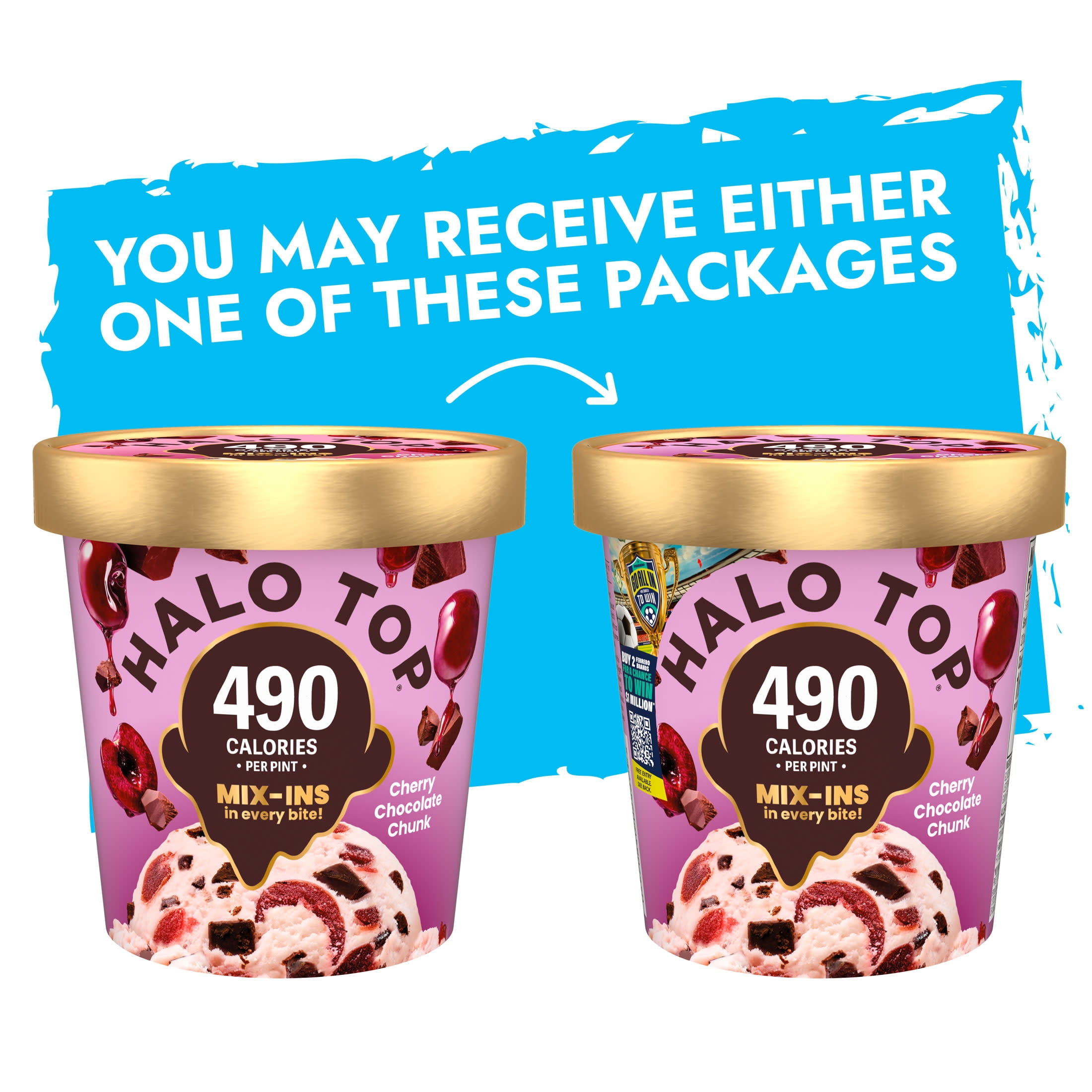 Halo Top Cherry Chocolate Chip Chunk Light Ice Cream, Lower Calorie Frozen Dessert Pint, 16 fl oz