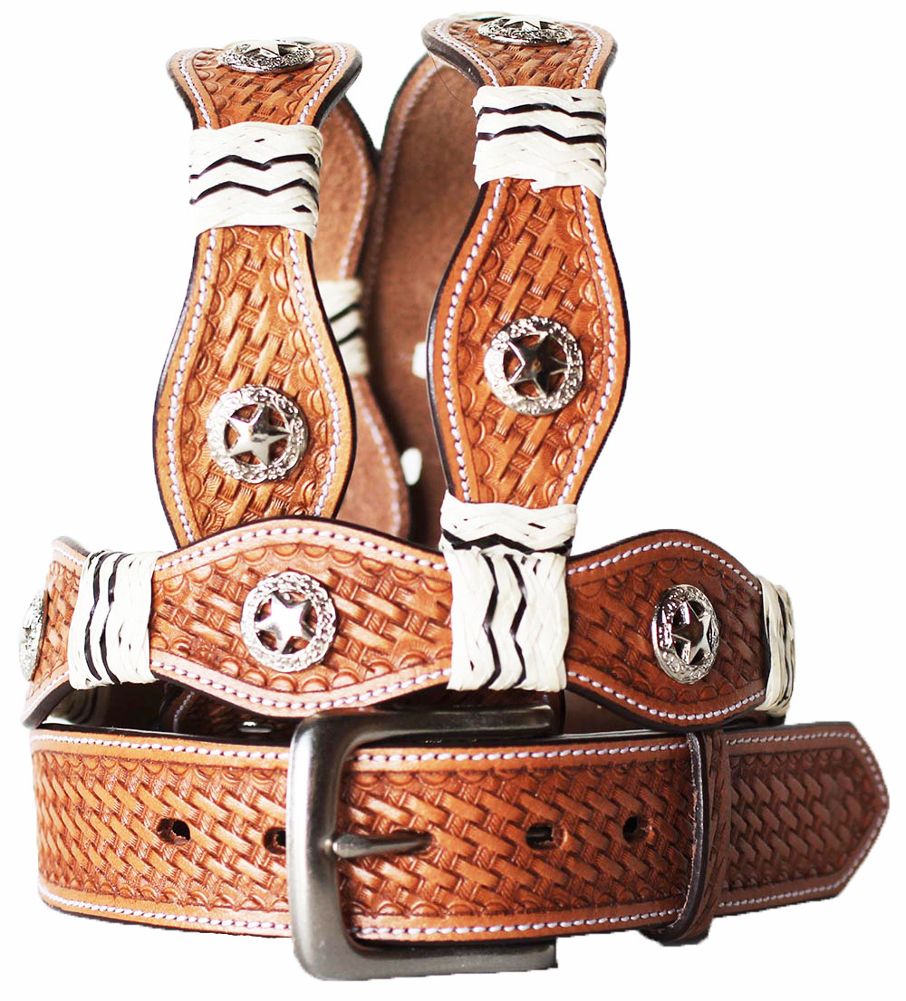 Pro Rider Pro Rider Western Hand Tooled Basket Weave Heavy Duty Belt