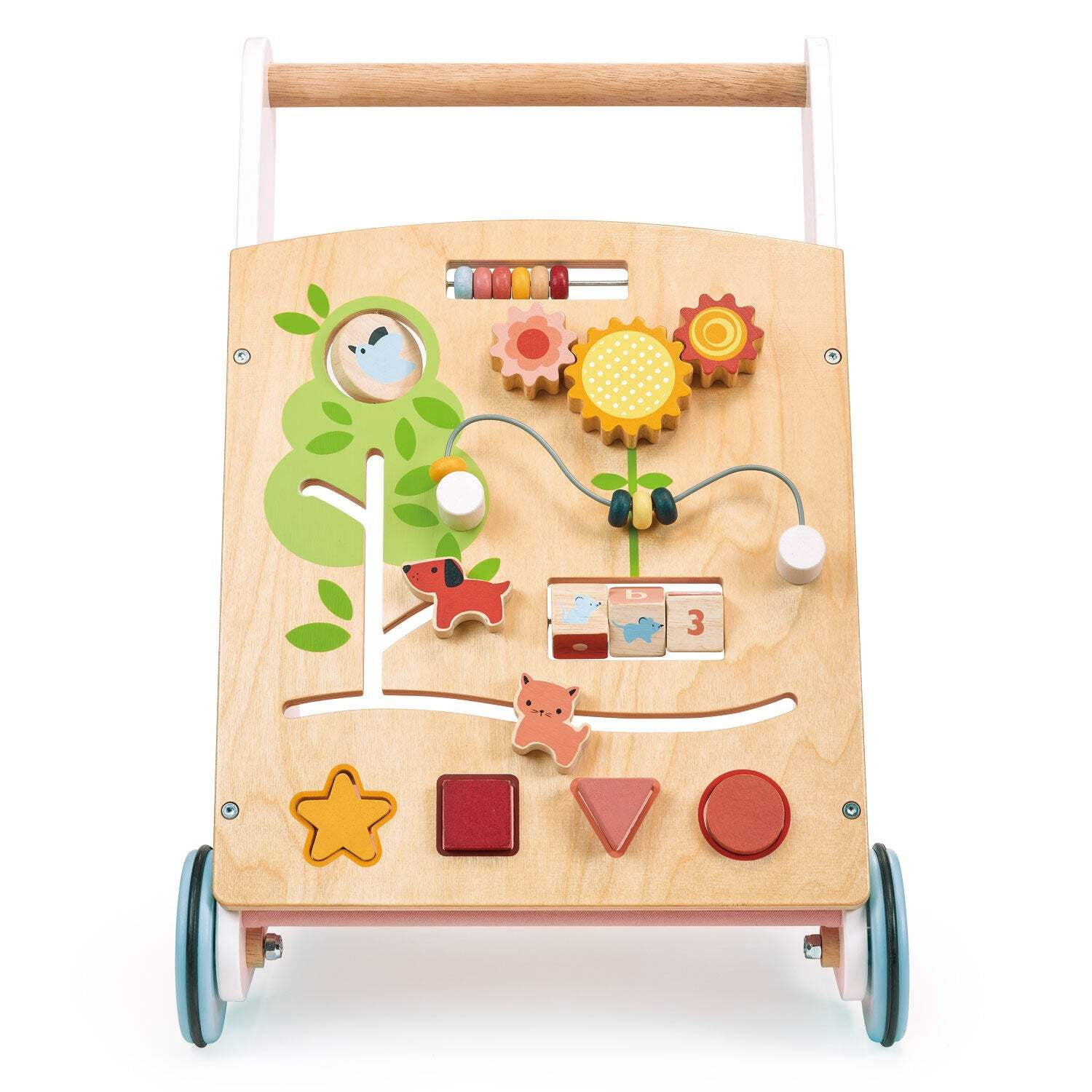 Mentari Toys - Bamino Activity Walker - Wooden Baby Push Walker with Multiple Activities - Sorting, Spinning, Moving, Sliding - First Step for Toddlers - Age 12m+