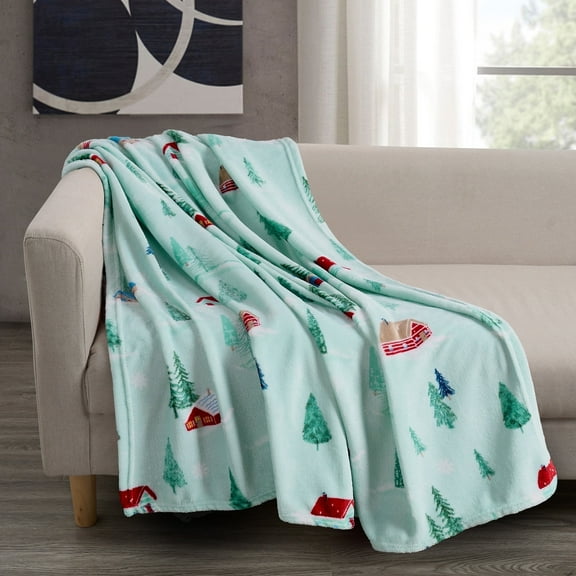 Videri Home Plush Throw Blanket Soft Warm Flannel 220GSM Lightweight All Season Printed Bed Sofa Blanket for Home Office Travel, Machine Washable(50Γ60in, Blue)