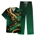 thumbnail image 1 of Men's Short Sleeve V Neck Print Chest Pocket Care Top Elastic Waist Pants Two Piece Work Suit M, 1 of 4