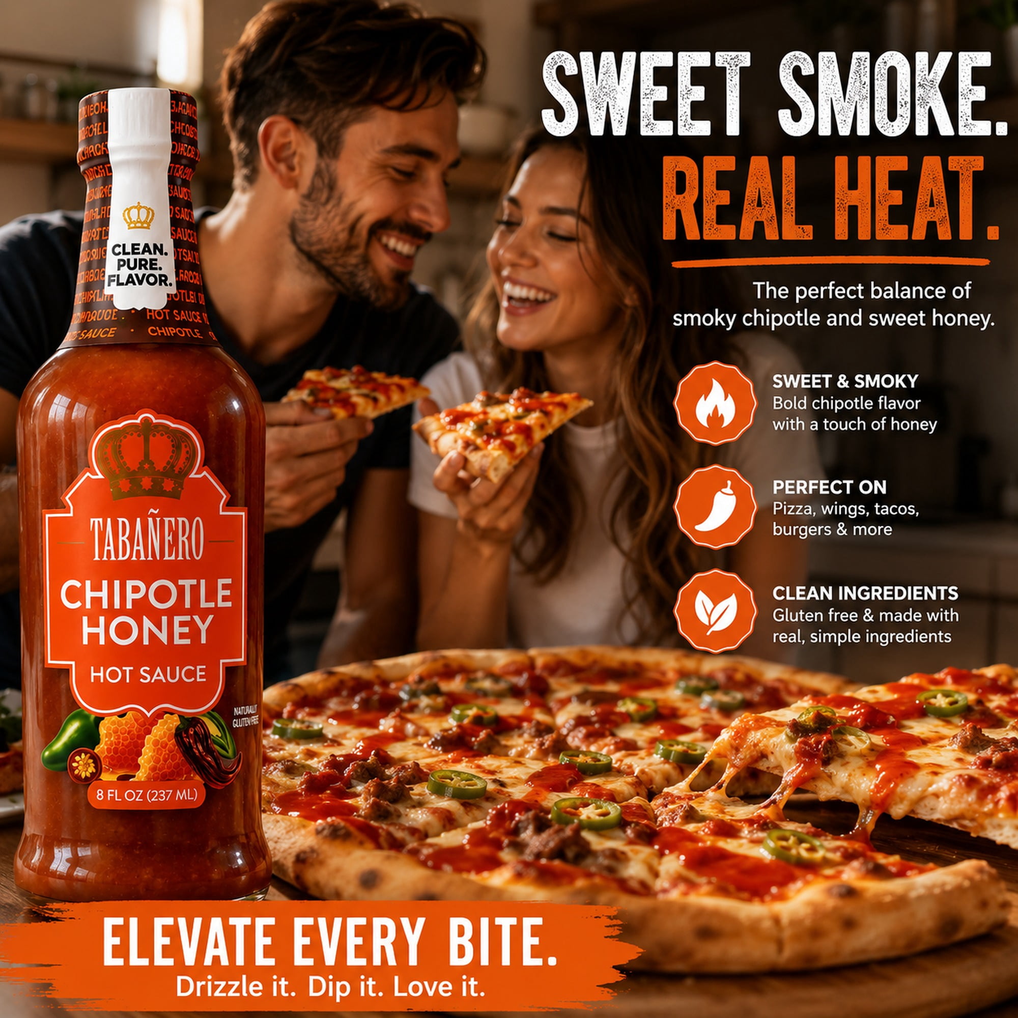 (2 pack) Tabanero Chipotle Honey Hot Sauce, Sweet and Smoky, Medium Heat, 8 oz
