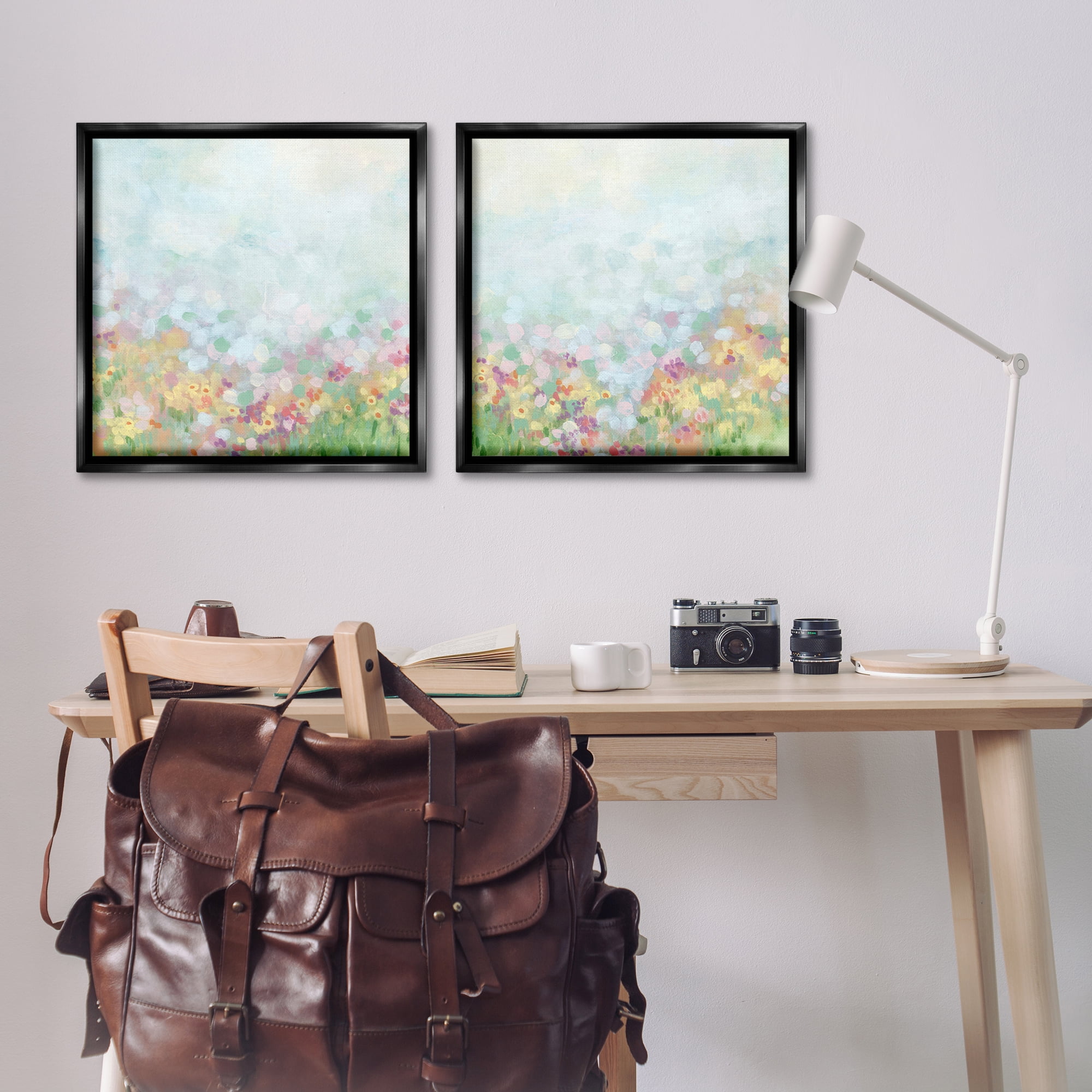 Stupell Industries Pastel Spring Flower Field Abstract Painting Black Floater Framed Canvas Art Print Wall Art, 25 x 25, Set of 2