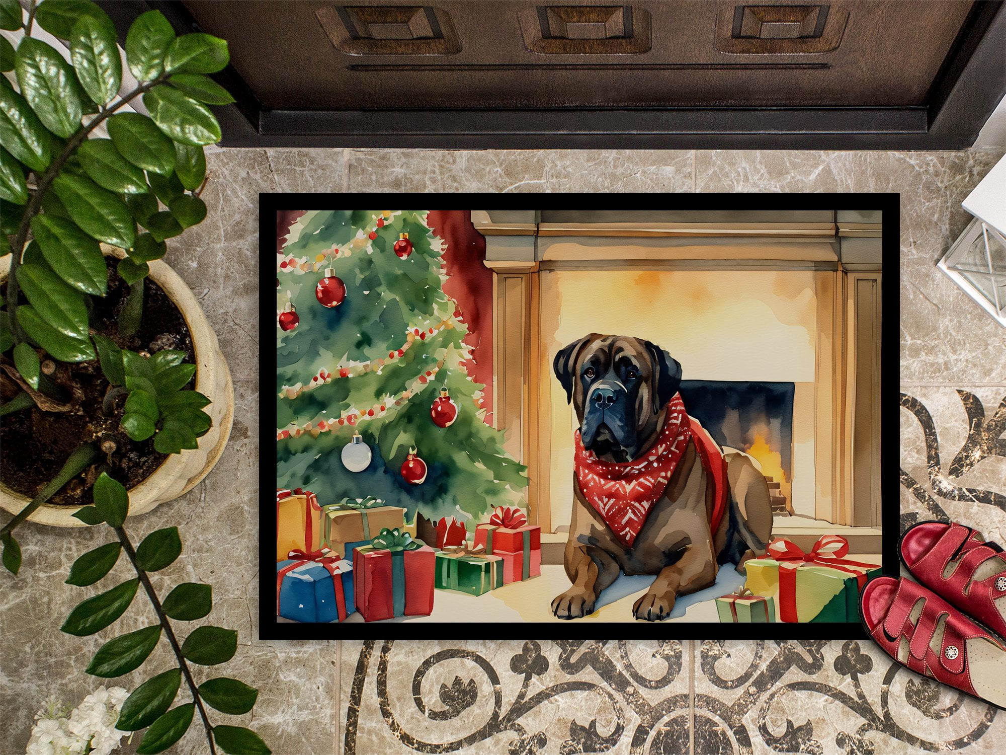 Carolines Treasures DAC2625MAT 0.15 x 18 x 27 in. Bullmastiff Cozy Christmas Doormat