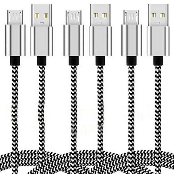 Micro USB Charging Cable, 10FT Nylon Braided Controller Charger, Charge and Play, Micro USB High Speed Charger Sync Cord for Controller Devices, Cell Phones and Tablets (3-Pack, 10 Foot)