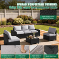 thumbnail image 7 of LazySunsets 6 Pieces Outdoor Wicker Patio Furniture Set, 8 Inch Widened Armrest Rattan Sectional Conversation Sofa with Gray Cushions & Glass Coffee Table, All Weather Backyard Garden Patio Set, 7 of 7