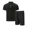 thumbnail image 4 of BXINGOHAI Mens Summer Track Suits 2 Piece Shorts Sets Short Sleeve Sweatsuit Outfits 1/4 Zip Golf Shirts Loungewear Today Black,L, 4 of 5