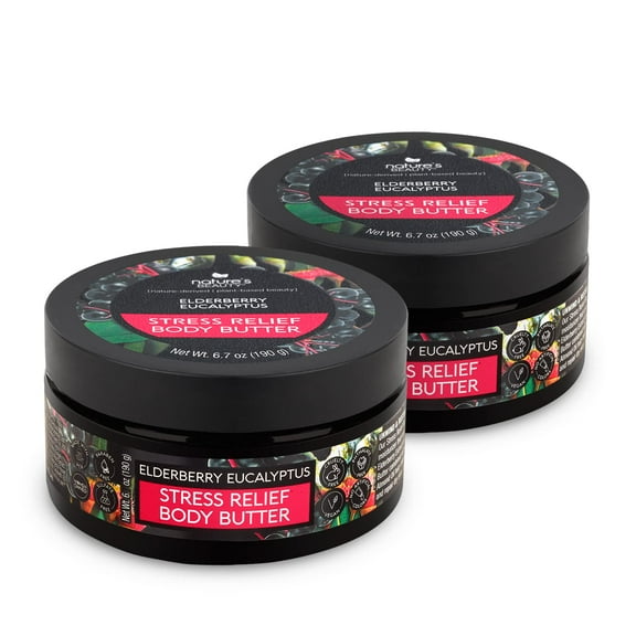 Nature's Beauty Elderberry Eucalyptus JD28 Stress Relief Body Butter Multi-Pack - Luxury Moisturizer, Unwind   Restore Your Skin, Made w/Shea Butter, Avocado   Sweet Almond Oil, 6.7 oz (2 Pack)