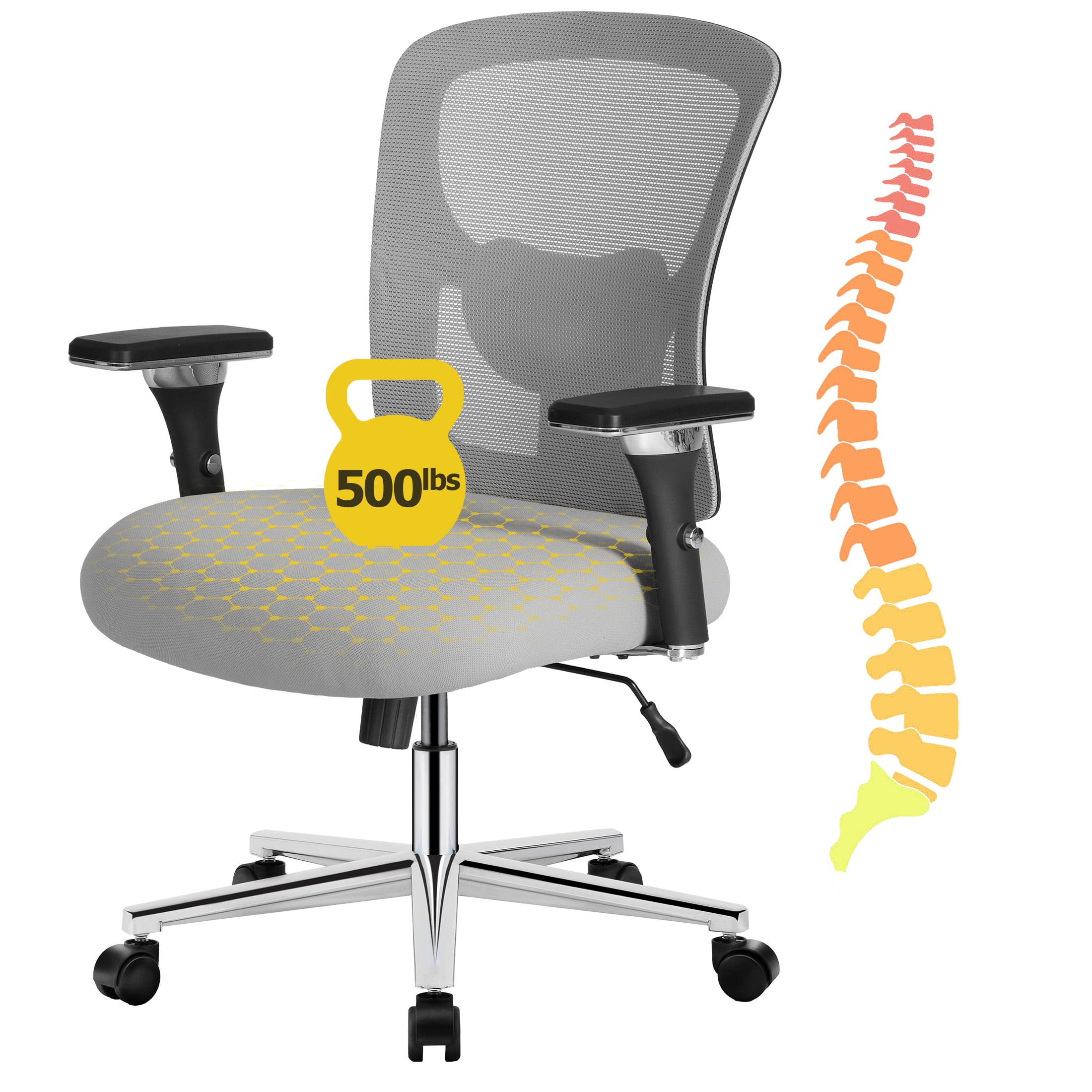 edx Ergonomic Office Desk Chair, Heavy Duty Computer Chair with Adjustable Armrest, Computer Executive Desk Chair , Lumbar Support, Gray