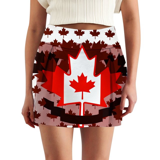 Jupes pour Femmes Mode Printemps et Été Jupe Imprimée Canadienne Sports et Décontractée Vêtements pour Femmes Rouge Melon D\'eau TG