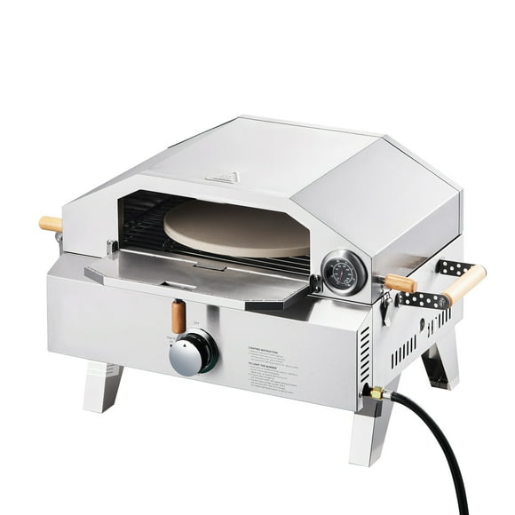 KFFKFF Outdoor Pizza Oven, 13 in Gas Fired Pizza-Maker, Portable Outside Gas Oven with Thickened Cordierite Pizza-Stone, and Built-in Thermometer, Pizza or Grill Two Modes