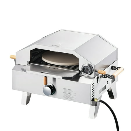 KFFKFF Portable Outdoor Gas Pizza Oven, 13-Inch Pizza Maker with Durable Cordierite Stone, Built-in Thermometer, Dual Cooking Modes for Pizza and Grilling, Ideal for Camping and Backyard Use