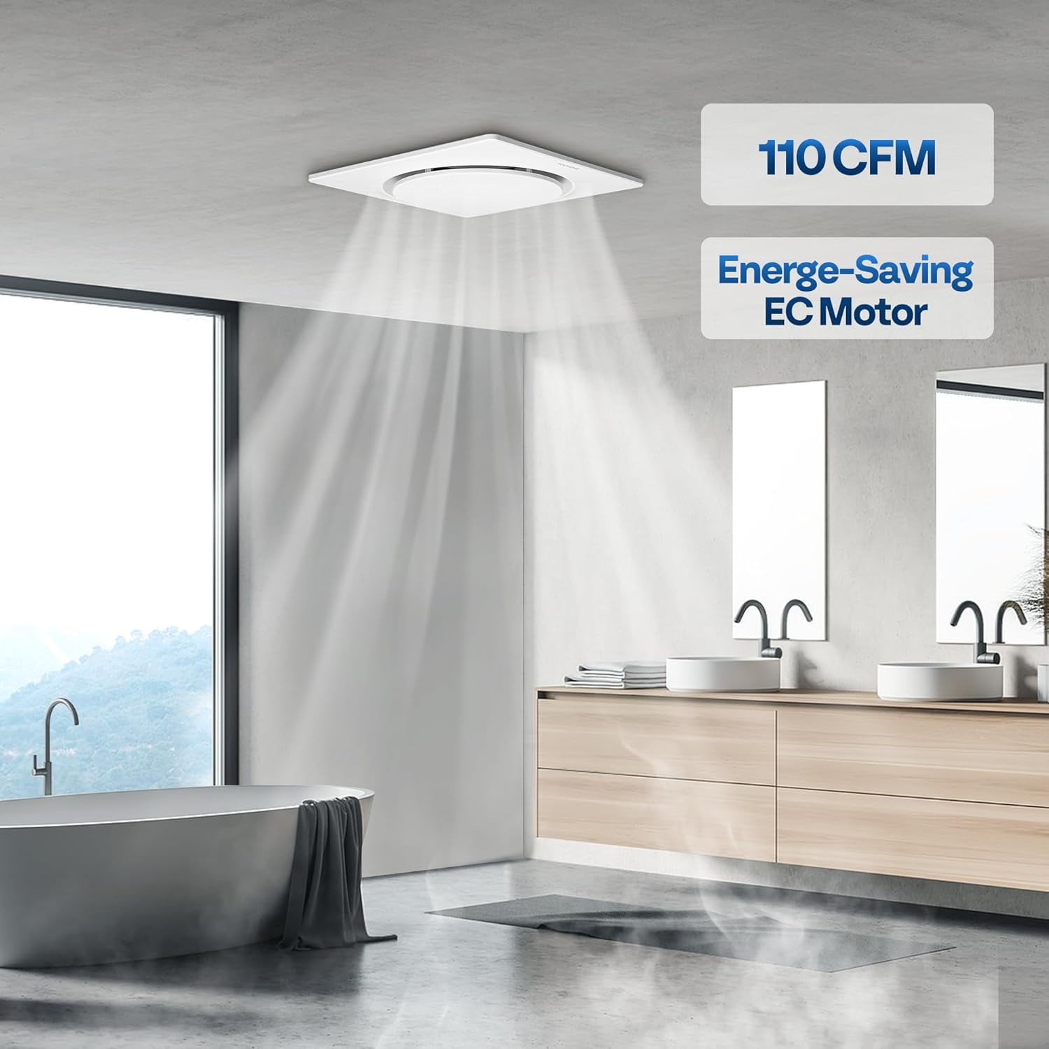 SPECSTAR AutoFlow Bathroom Exhaust Fan with Humidity Sensor 110CFM - Energy-Saving EC Motor,10.2-inch Ceiling Retrofit Bath Fan, No Attic Access Needed(Install Kit, 4-in Duct Included)