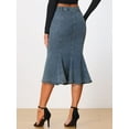 thumbnail image 3 of DARING DIVA Women's Elegant Washed Fishtail Midi Denim Skirt XS Gray Blue, 3 of 6