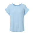 thumbnail image 4 of GEWSEY Womens Summer Tops Crewneck Eyelet Ruffle Sleeve Blouses Casual Shirts 2025 (Light Blue, L), 4 of 9