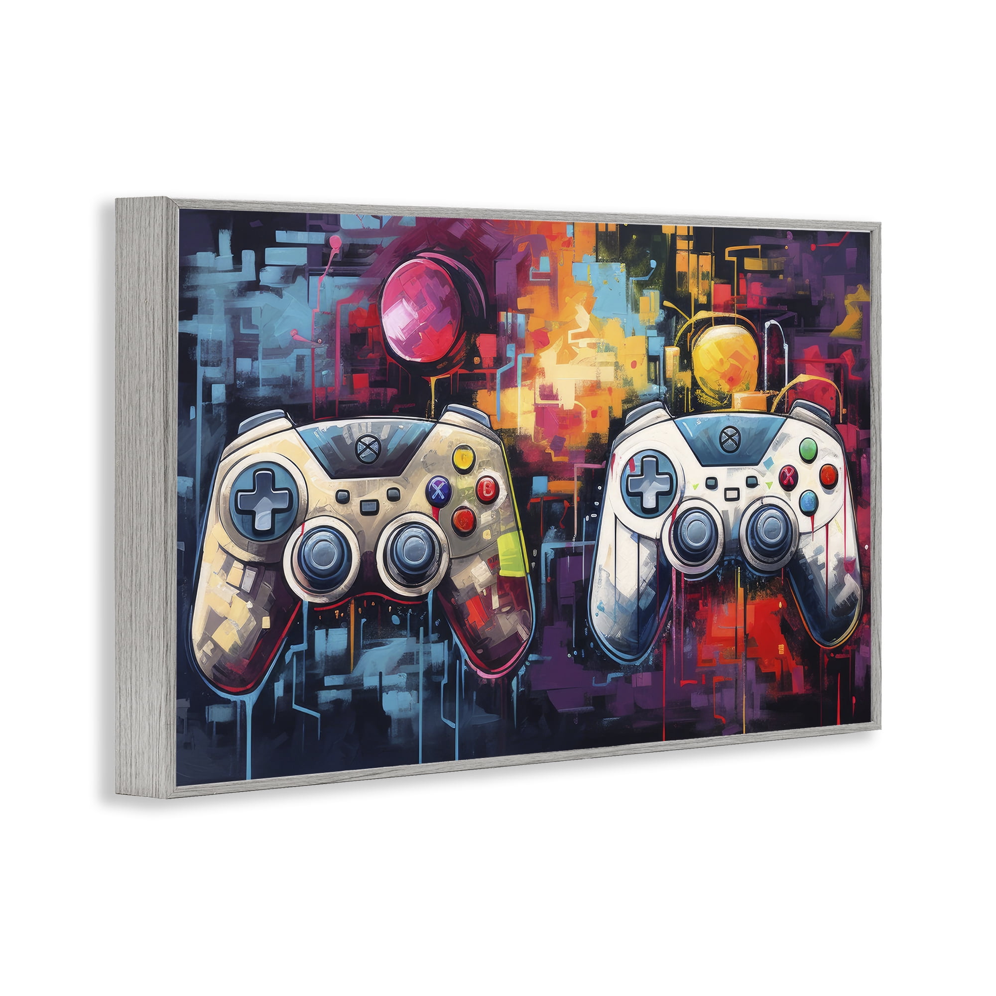Stupell Industries Double Controller Modern Gamer Gray Framed Giclee Art, design by Lazar Studio