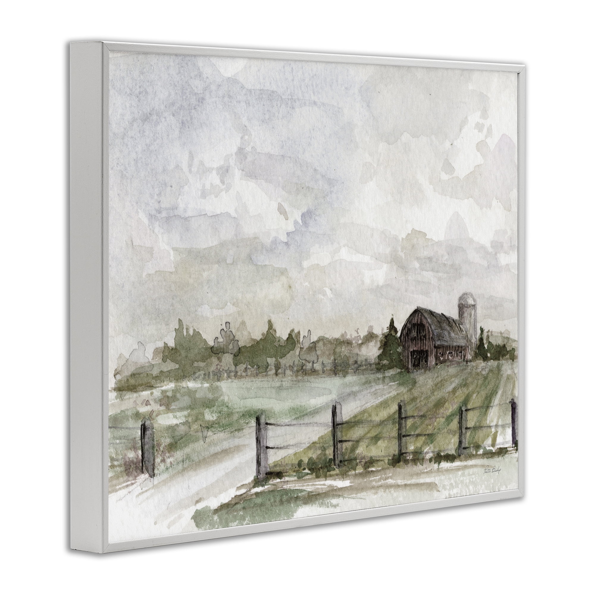 Stupell Industries Rustic Barn & Fence Landscape Painting White Framed Art Print Wall Art, 30 x 24