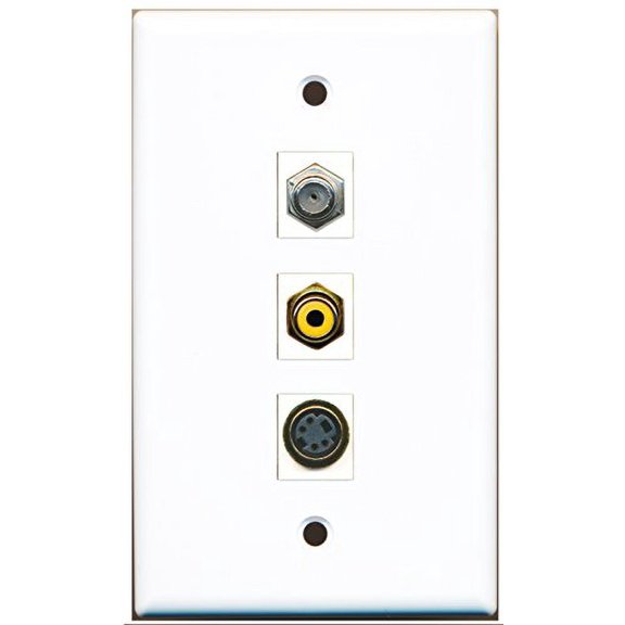 RiteAV - 1 Port RCA Yellow and 1 Port Coax Cable TV- F-Type and 1 Port S-Video Wall Plate