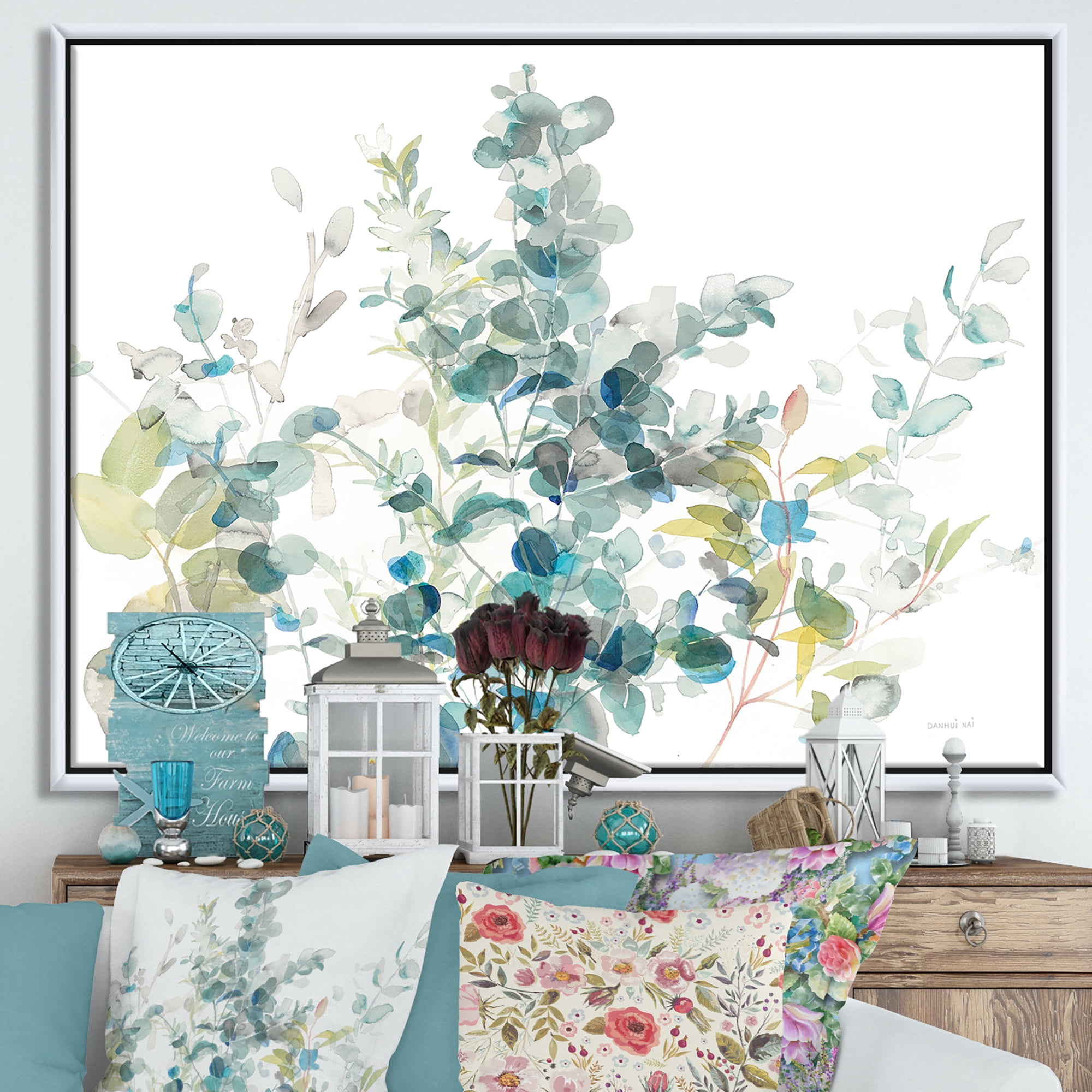 Designart ' Eucalyptus Natural Element ' Farmhouse Framed Canvas