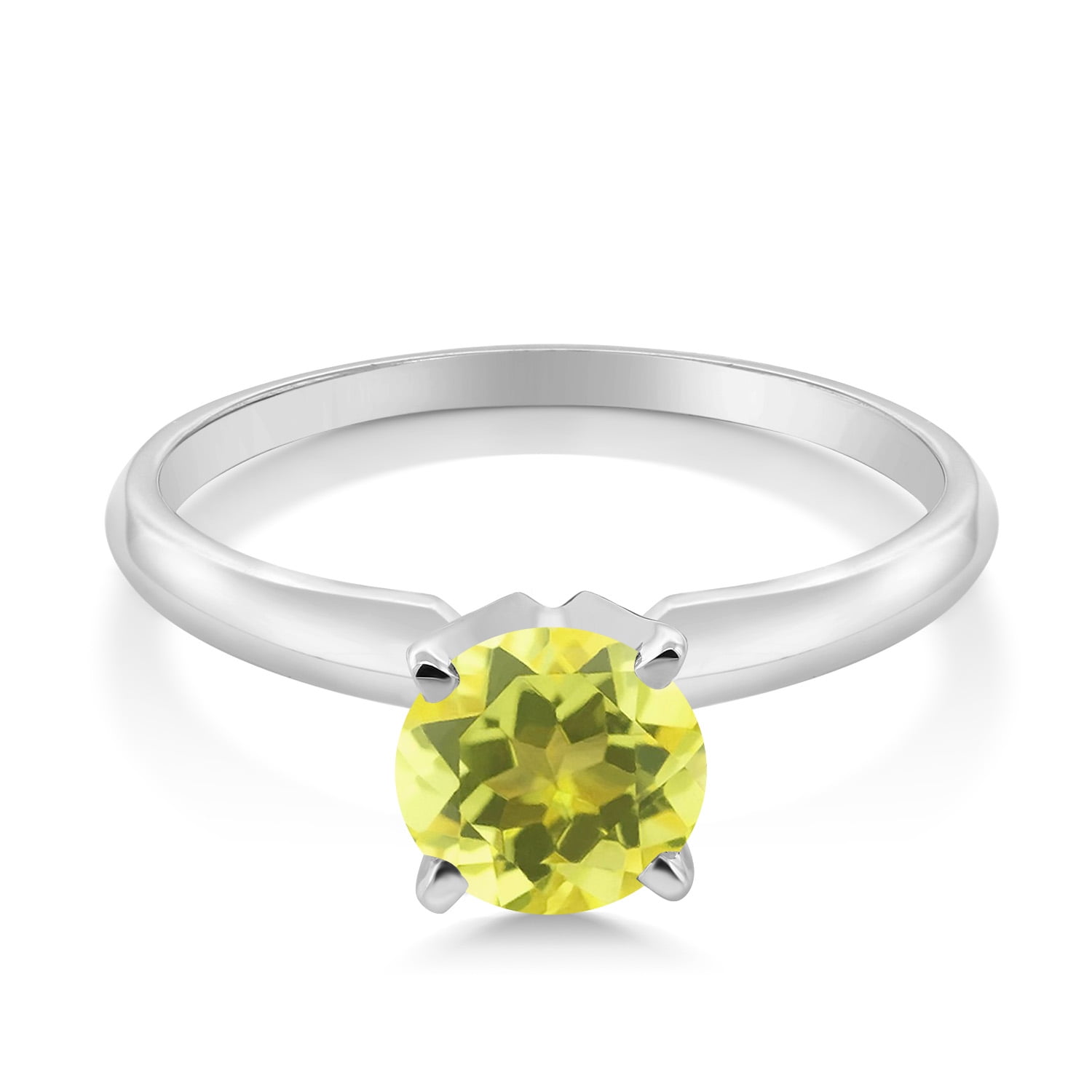 Gem Stone King 14K White Gold Canary Mystic Topaz Solitaire Engagement 4-Prong Ring for Women | 1.00 Cttw | Round 6MM | Gemstone Birthstone (Size 7)