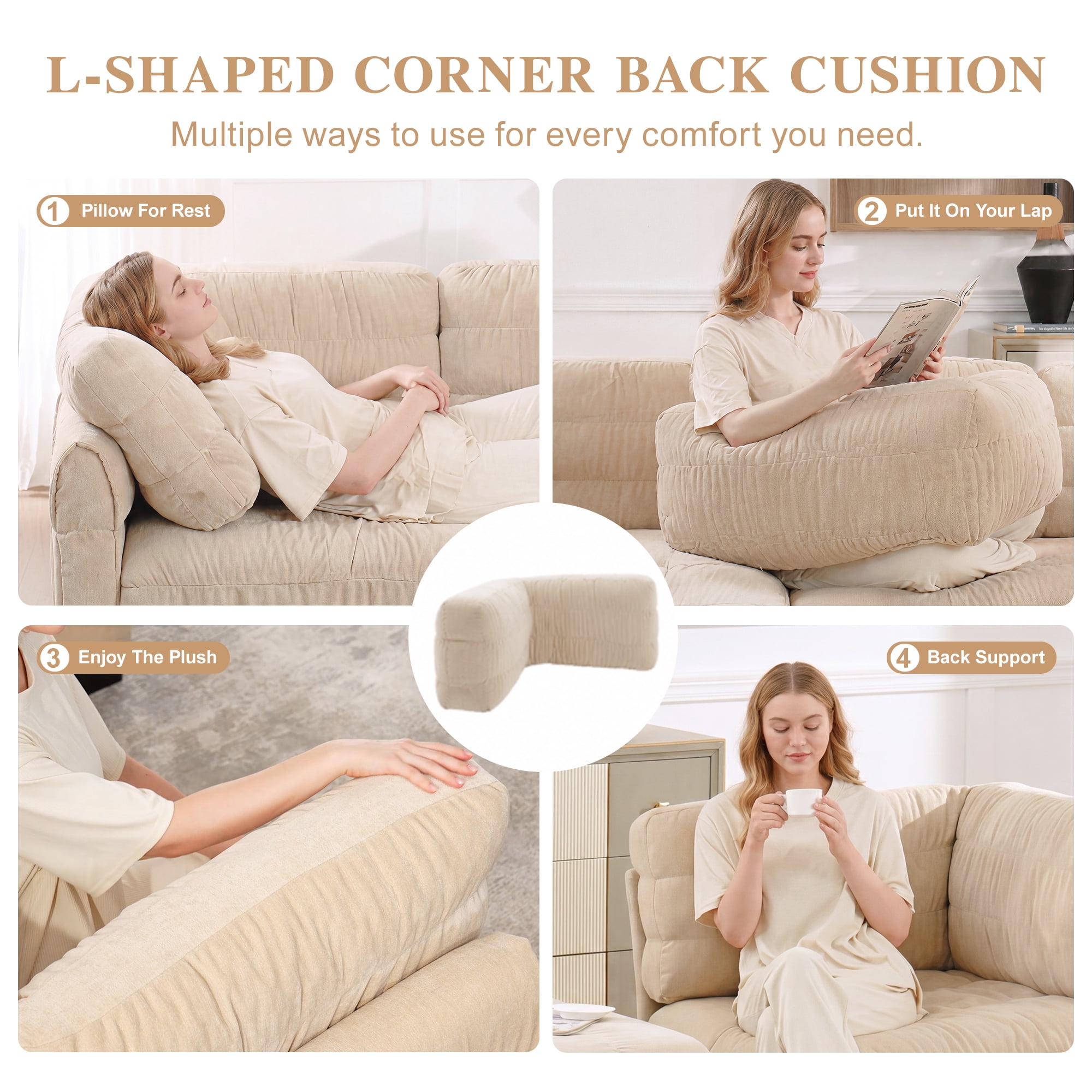 140" L Shape 4 Seat Chenille Modular Sectional Sofa with Ottoman and L Shape Back Cushions,Easy Assembly