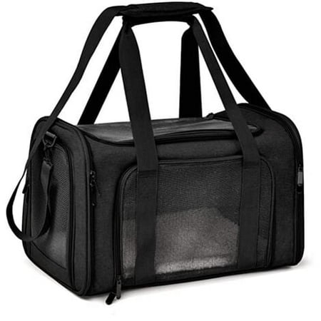 Dog Transport Bag  Pet Transport Box  Breathable and Foldable Pet Transport Cage with Removable Plush Beds-Black