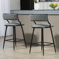 thumbnail image 5 of Set of 2 26'' Counter Height Bar Stools, Grey - PU Cover, Black Powder Coating Base with Footrest, for Kitchen Island​, 5 of 11