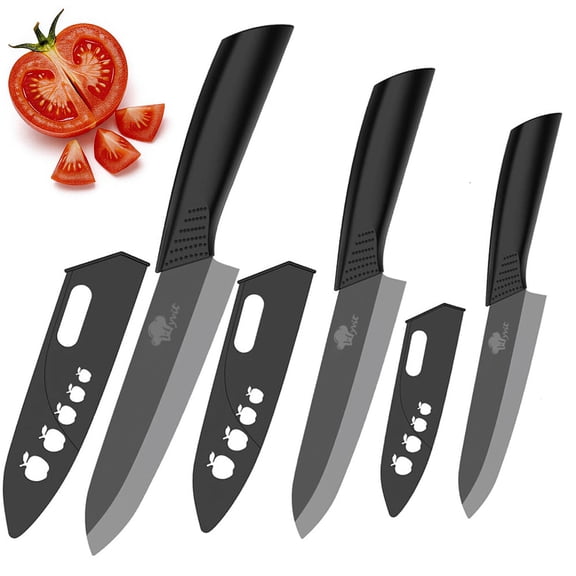 MYVIT Black Kitchen Knife Set Ceramic Chef Knife 3 4 5 inch Paring with Covers Rustproof Resistant Oil and Acid,