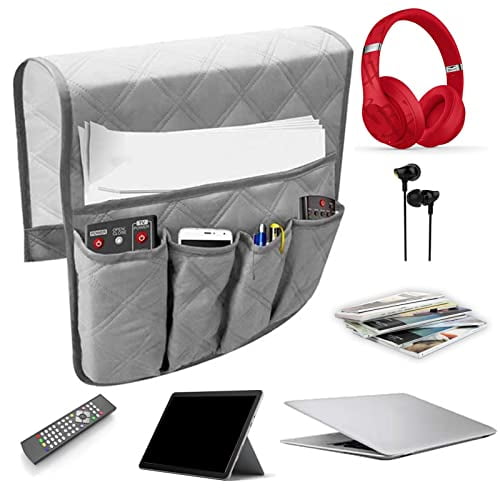 Bedside Caddy Remote Control Holder for Phone Remotes,5 Pockets Bedside Caddy/Bedside Organizer,Remote Control Holder Bed Storage for Tablet,Glasses,Insert Mattress & Couch,Chocolate