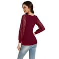 thumbnail image 6 of Ladybranch Womens Balloon Bell Long Sleeve Ribbed Shirts Slim Fitted Blouses Round Neck Cute Tshirts Top Fall Clothes Fall Clothes Tunics Teal（Large,Wine Red), 6 of 7