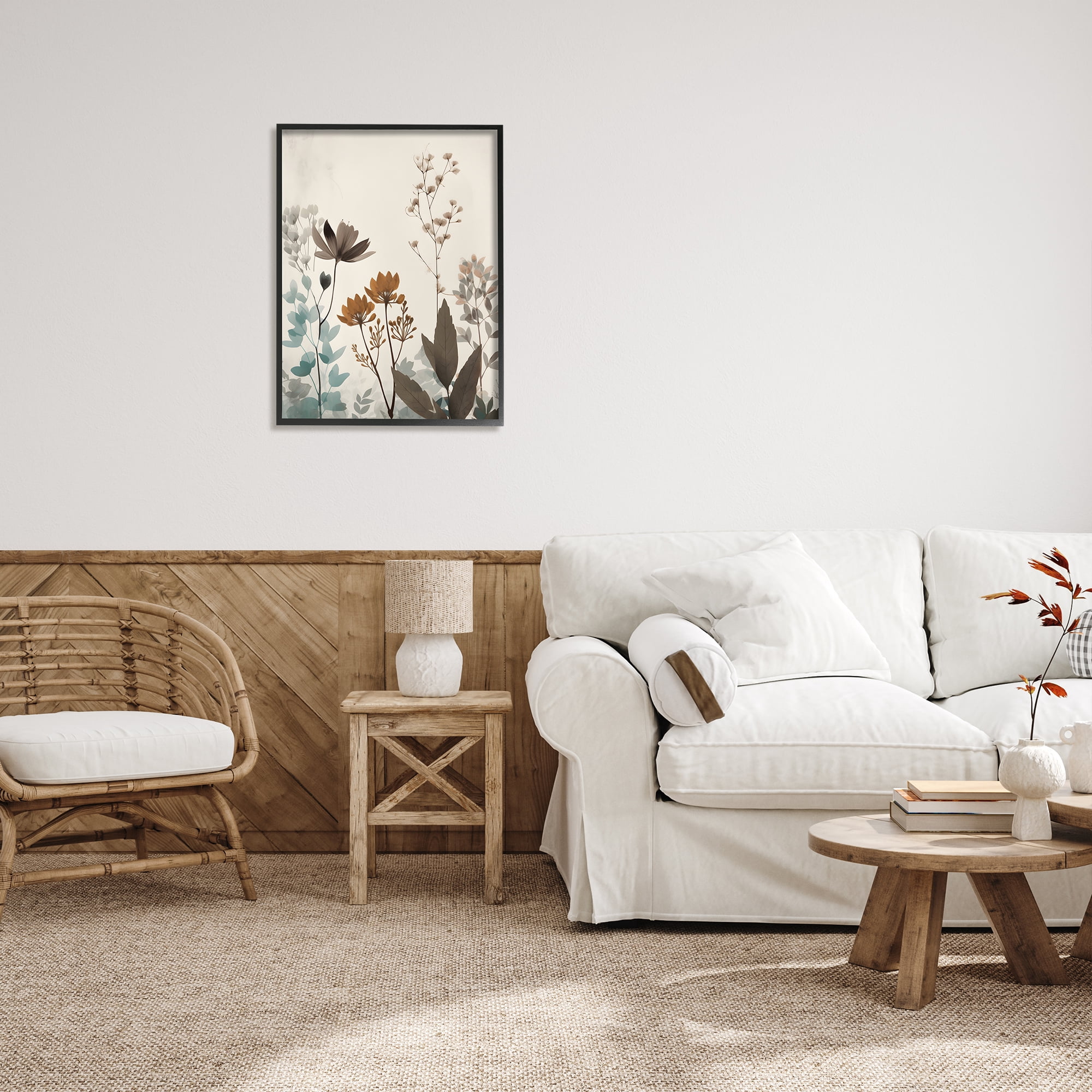 Stupell Industries Soft Beige Botanicals Botanical & Floral Painting Black Framed Art Print Wall Art, 24 x 30