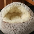 thumbnail image 2 of Cat Bed Round Soft Plush Burrowing Cave Hooded Cat Bed Donut for Dogs & Cats, Faux Fur Cuddler Round Comfortable Self Warming Pet Bed, 2 of 9