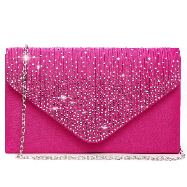 Bolso de noche Dasein para mujer, satinado, con strass, color rosa intenso