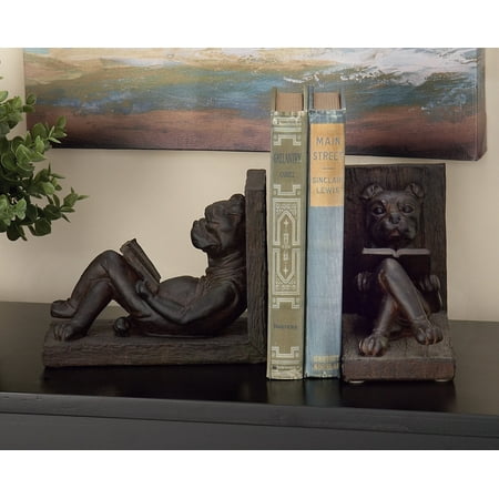 DecMode Eclectic Polystone Bookends, 7"W, 6"H, Brown