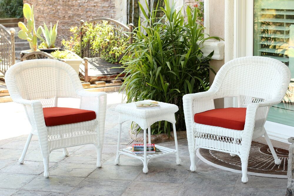 3-Piece White Resin Wicker Patio Chairs and End Table ...