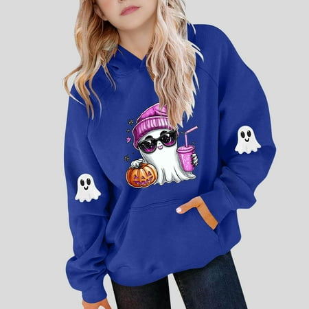 successthop Spooky Season Hoodies Pumpkin Ghost Toddler Girls Boys Long Sleeve Winter Fall Sport Pullover Sizes 5-15