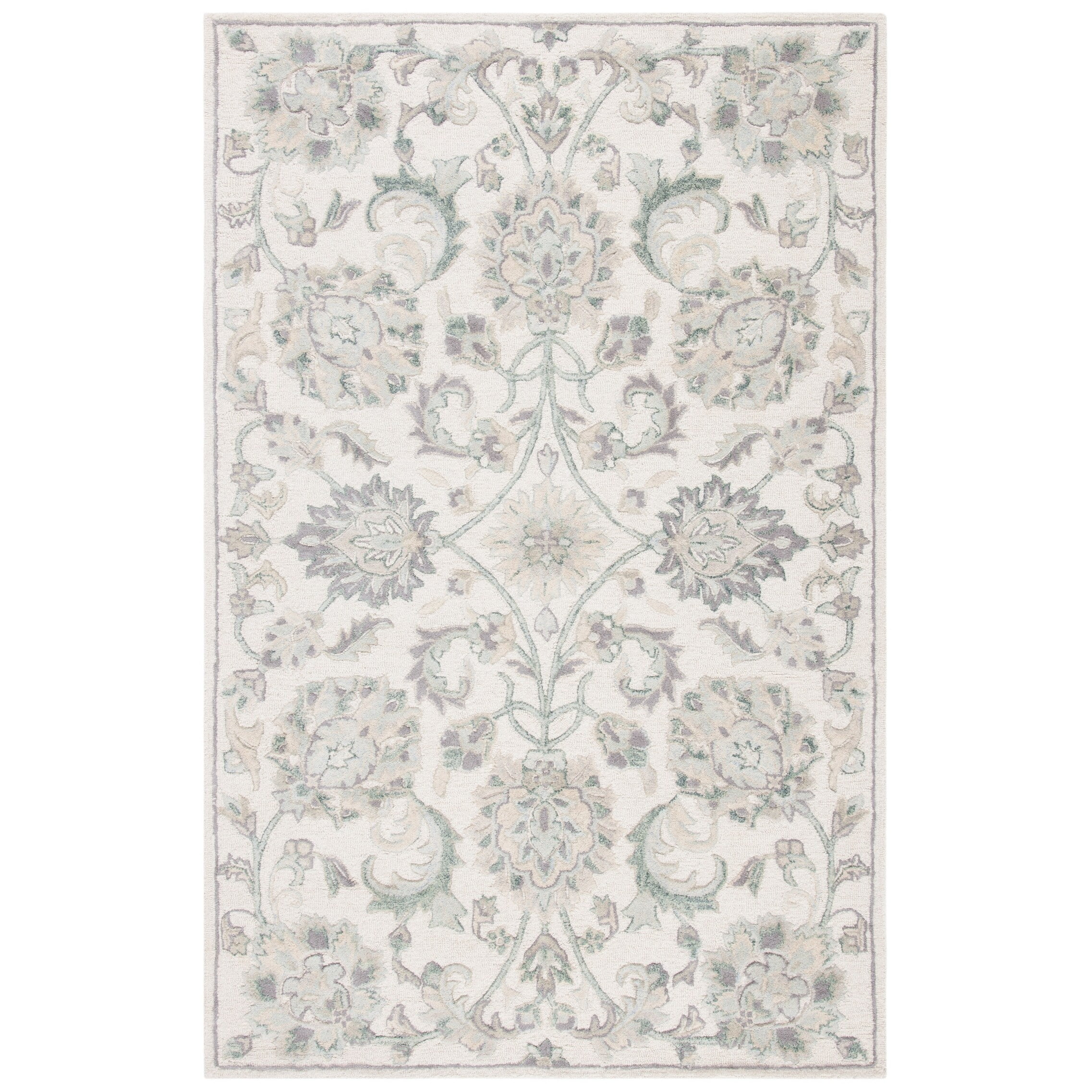 SAFAVIEH Glamour Catrine Bordered Wool Area Rug, Ivory/Grey, 5' x 8'