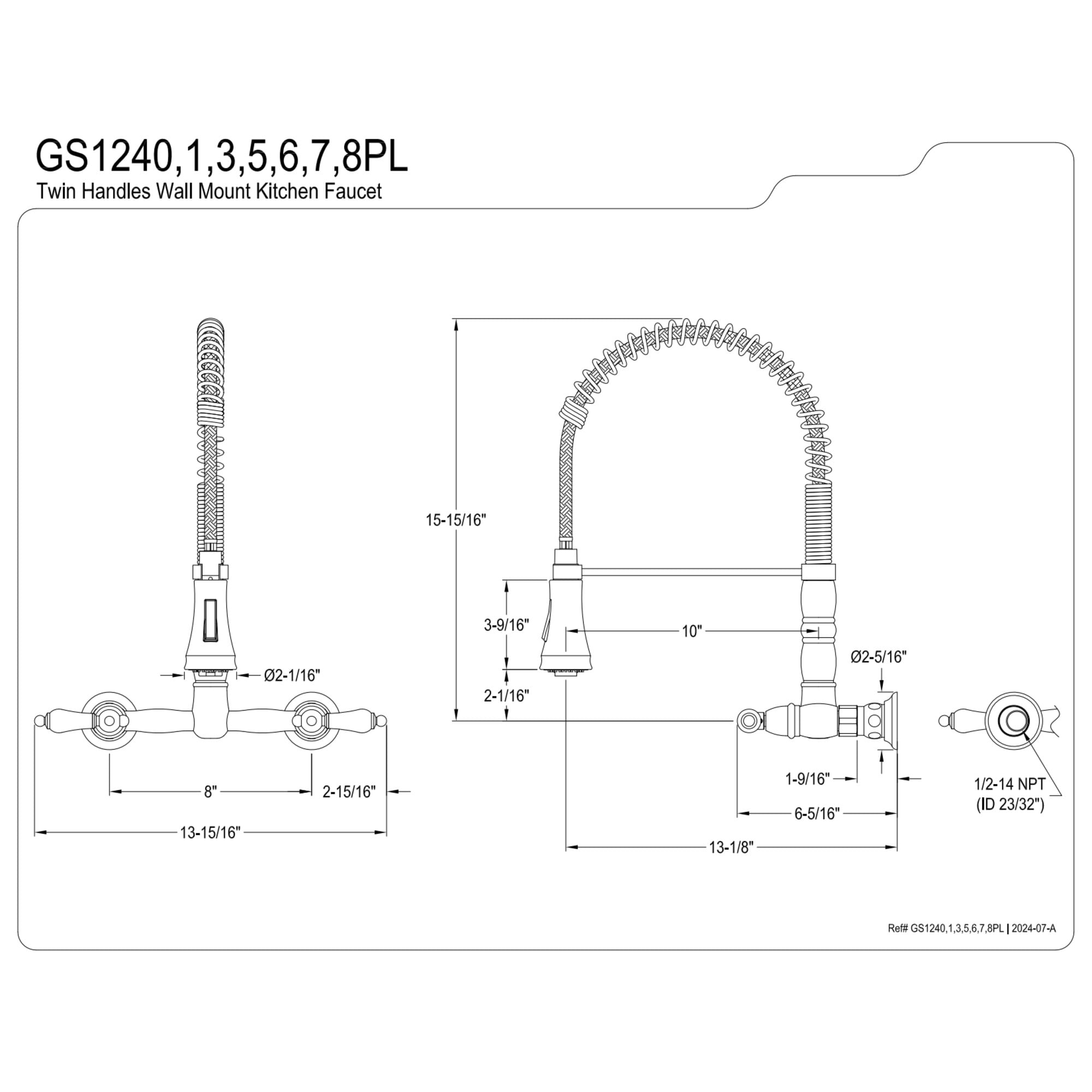 Kingston Brass GS1247PL Heritage Double-Handle 2-Hole Wall-Mount Pre-Rinse Bridge Kitchen Faucet in Brushed Brass
