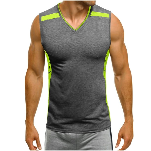 pstuiky Camiseta sin mangas para hombre, Camiseta deportiva y casual de cuello redondo de color liso para hombre. Camisas para hombres xxl