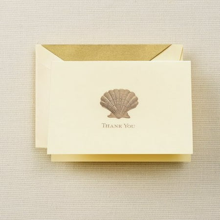 Crane & Co Correspondence Envelopes (CRANE & CO. 10 Hand Engraved Scallop Thank You Notes and Lined Gold Envelopes on Ecru Kid Finish Paper 3 13/16