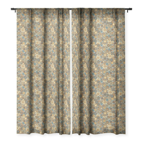 Society6 Alisa Galitsyna Cyan Retro Bloom Single Panel Sheer Window Curtain 50" x 84"