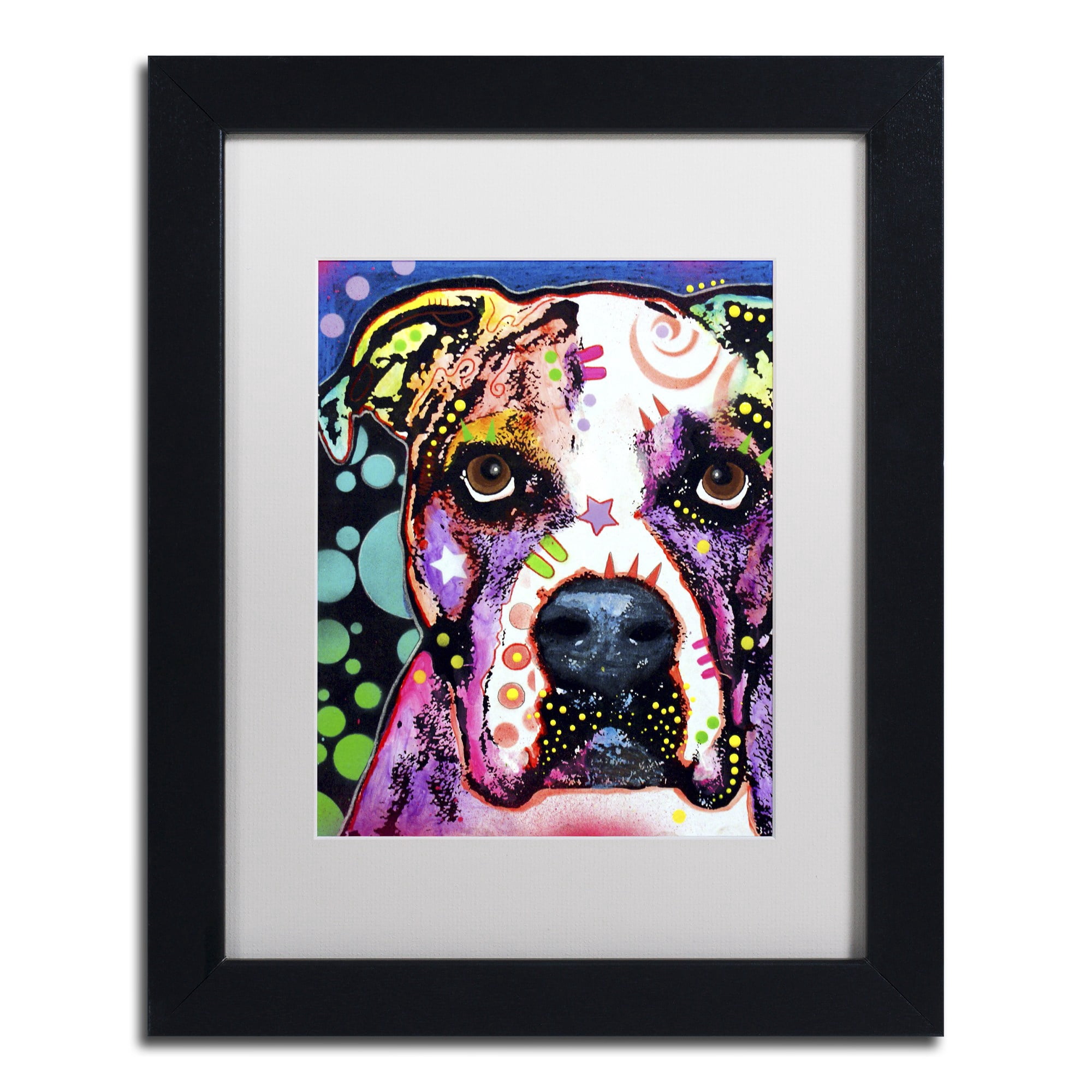Trademark Fine Art "American Bulldog II" Canvas Art by Dean Russo, White Matte, Black Frame