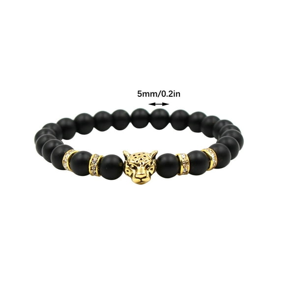 EGNMCR Room Decor Home Decor 8mm Black Frosted Stone Antique Gold Antique Leopard Men's And Women's Stretchy Strings chain bracelet