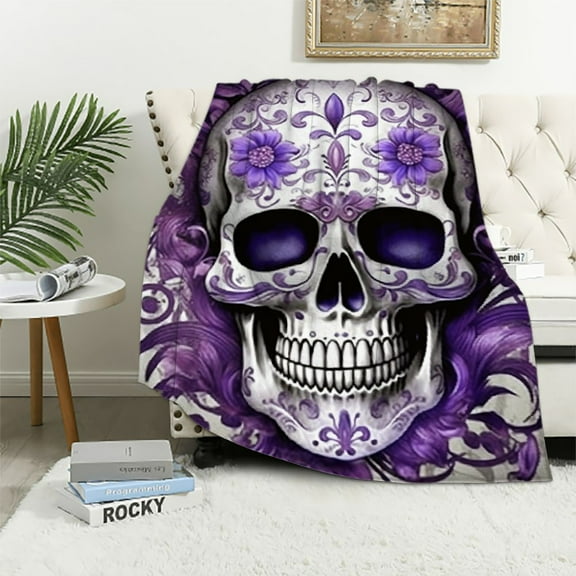 EastSmooth Blue Sugar Skull Floral Throw Blanket Warm Ultra-Soft Micro Blanket for Bed Couch Living Room Decoration