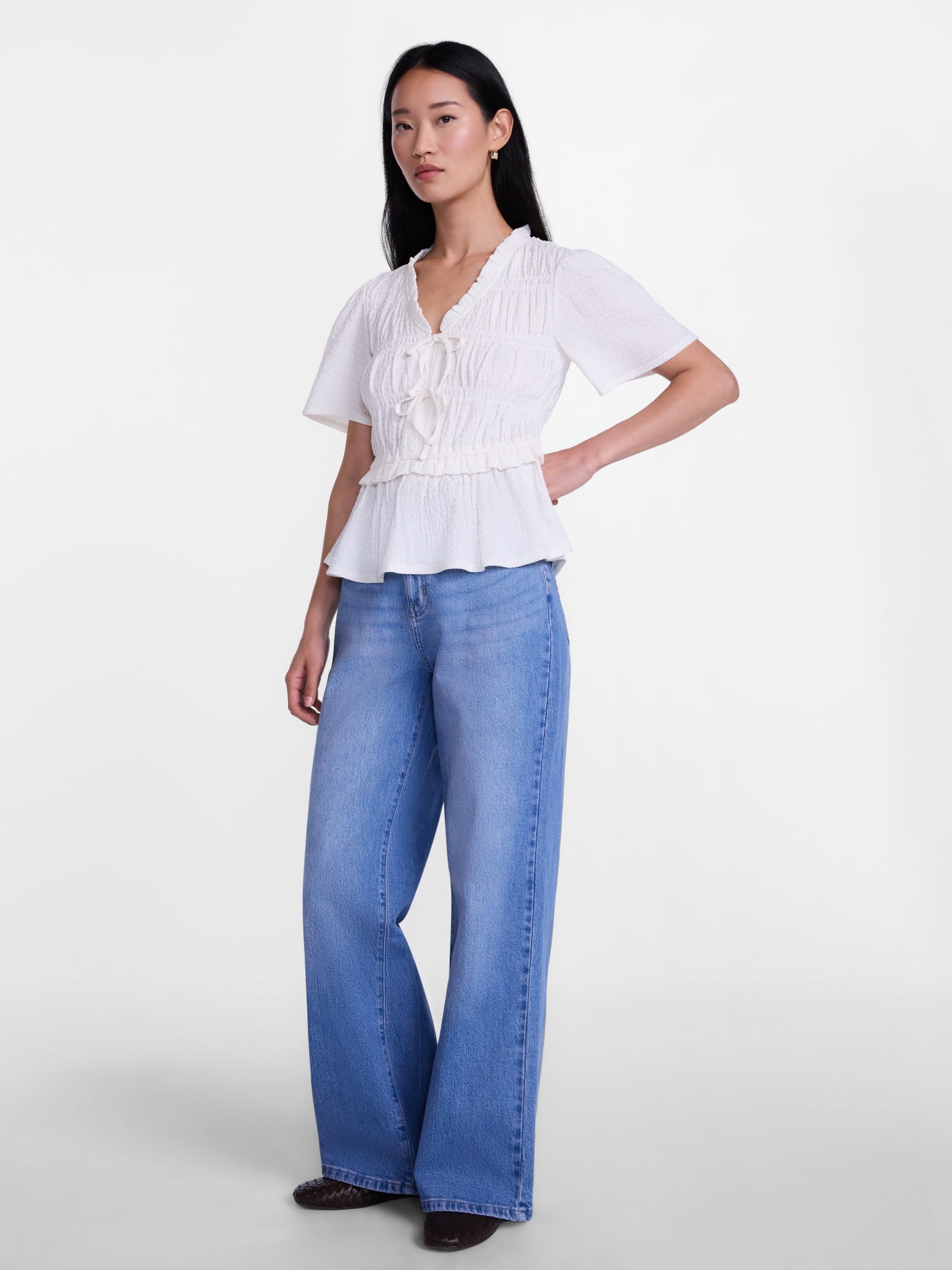 Scenario Women's and Women's Plus Textured Tie Front Top, Sizes XS-4X