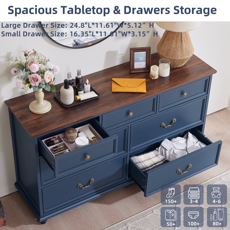 blue dresser set Bedroom and Nightstand 3 Piece Set, Includes Farmhouse 7 Drawer Storage Dresser, Nightstand of 2 with 3 Drawers, Modern Bedroom Set, Navy color:Black/White 20 Black tie with Gently arched bottom crosses 23619